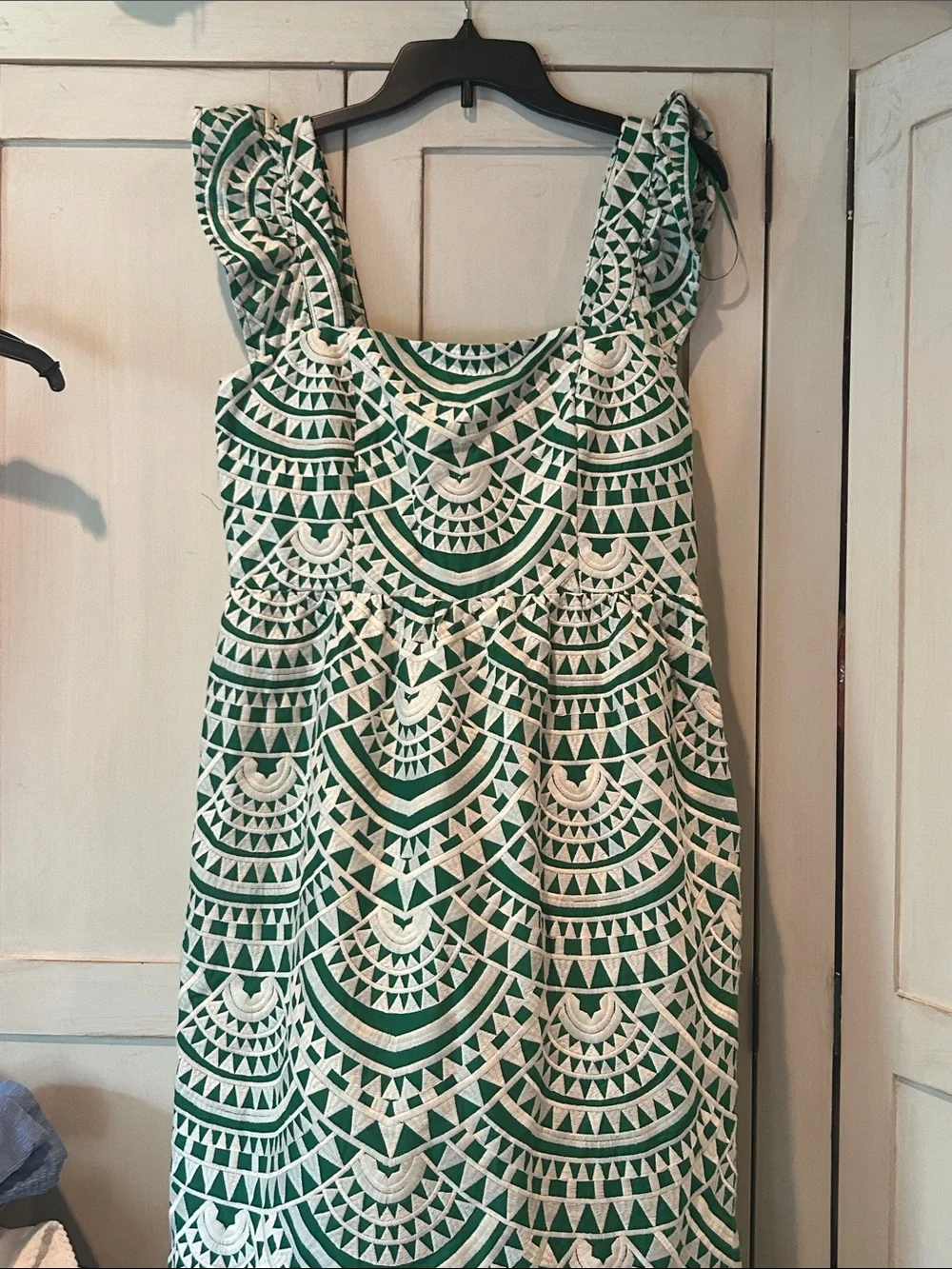 NWT Adelyn Rae Emerald and Cream Geometric Square-Neck crochet Midi Dress L - Picture 12 of 16